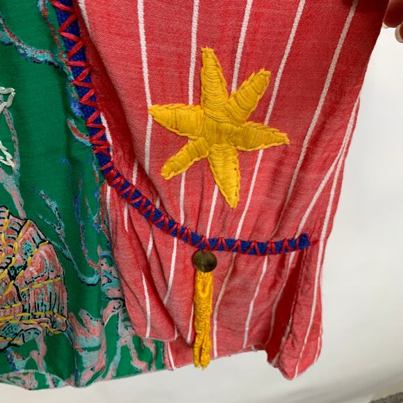 Lightweight Bright Striped Lace Embroidered Dress Coverup Cottage Small Medium - Picture 9 of 11